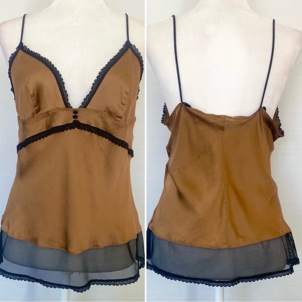 Intimissimi Silk Golden Brown Luxury Stretch Black Sheer Mesh Cami Tank Top L - Picture 6 of 6